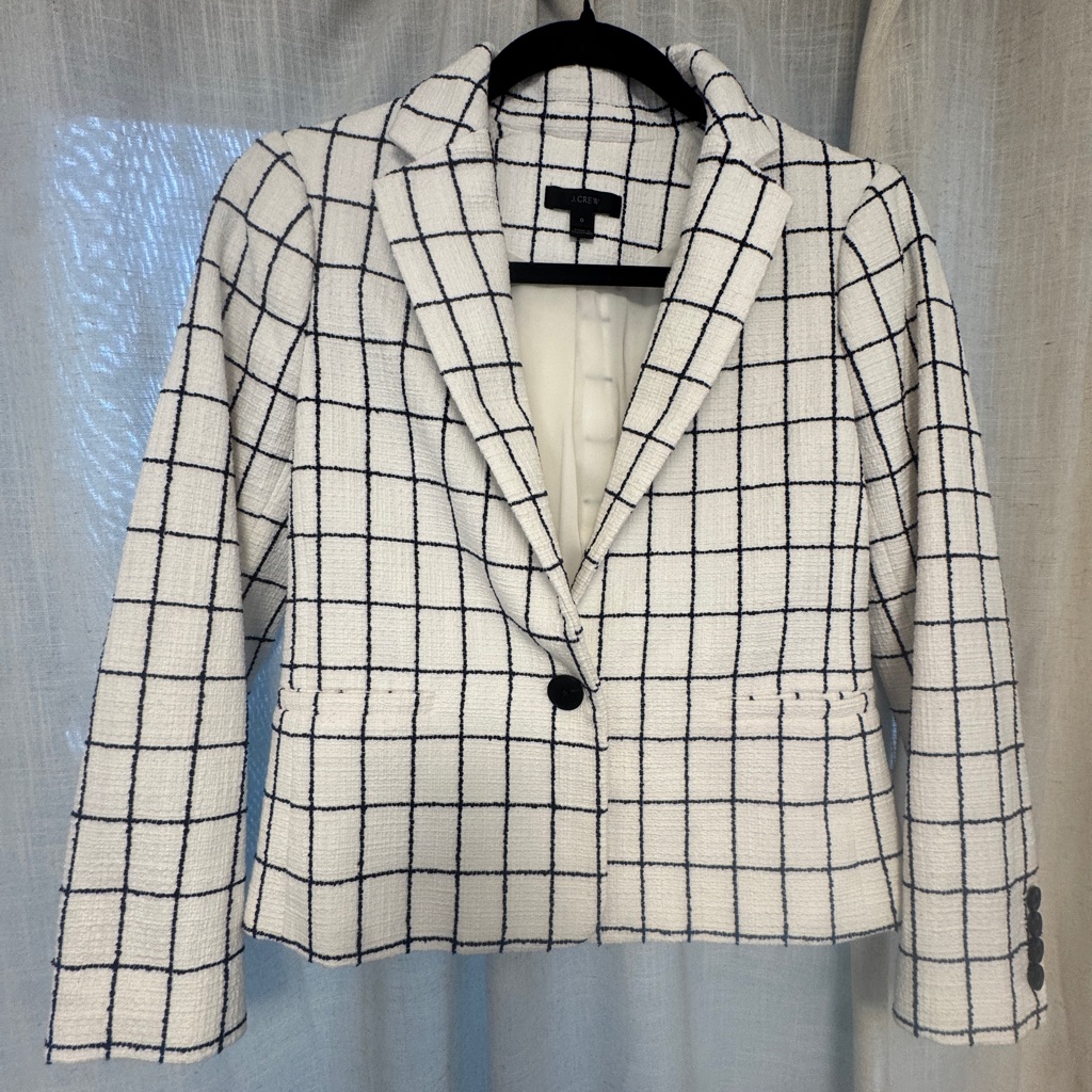 J. Crew White And Black Grid Blazer Size 0